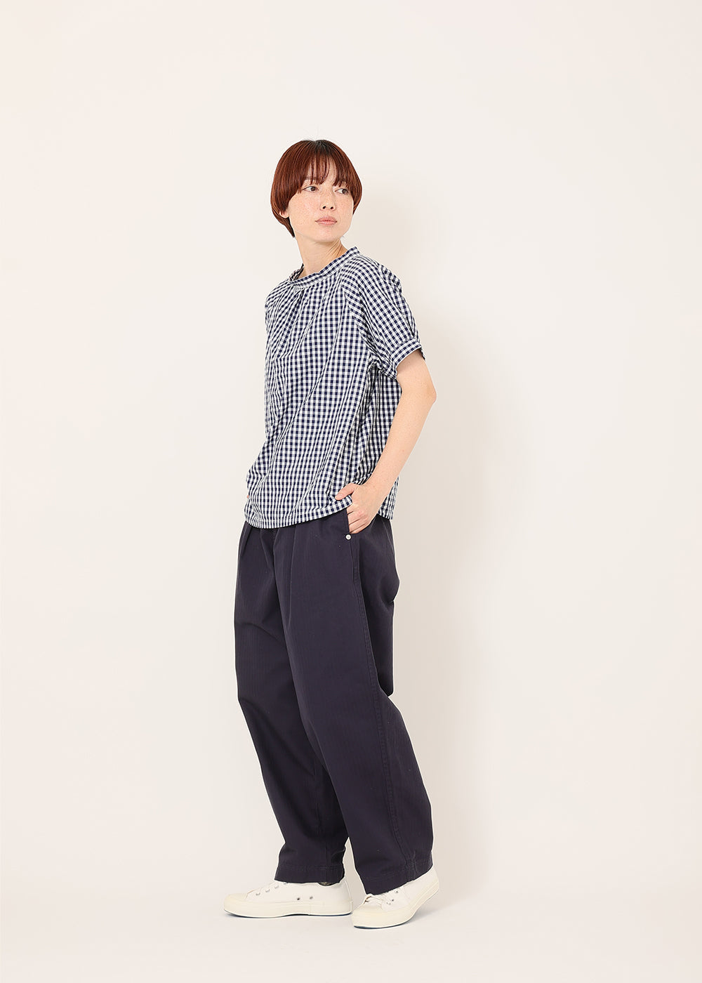 ネイビーギンガム model:164cm