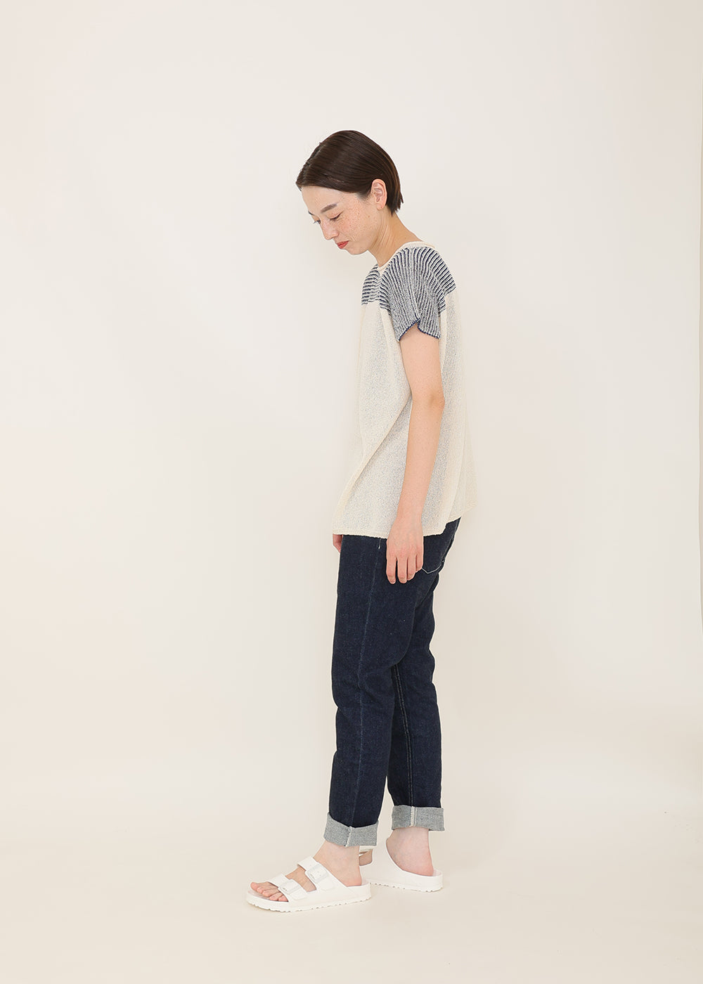 クリーム×ネイビー　model：164cm