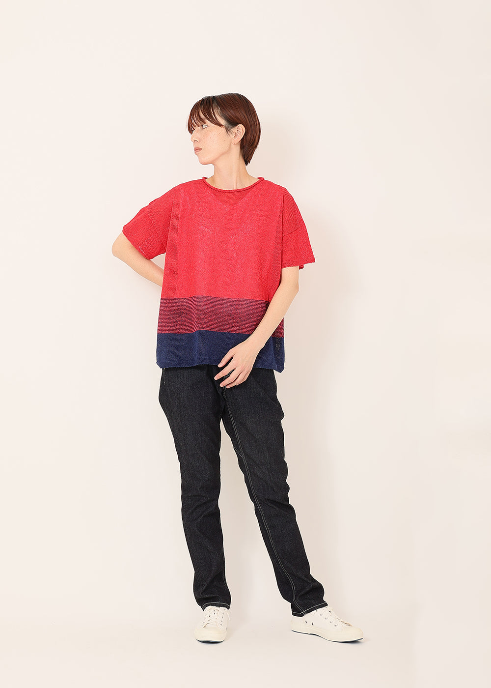 レッド×ネイビー　model：164cm